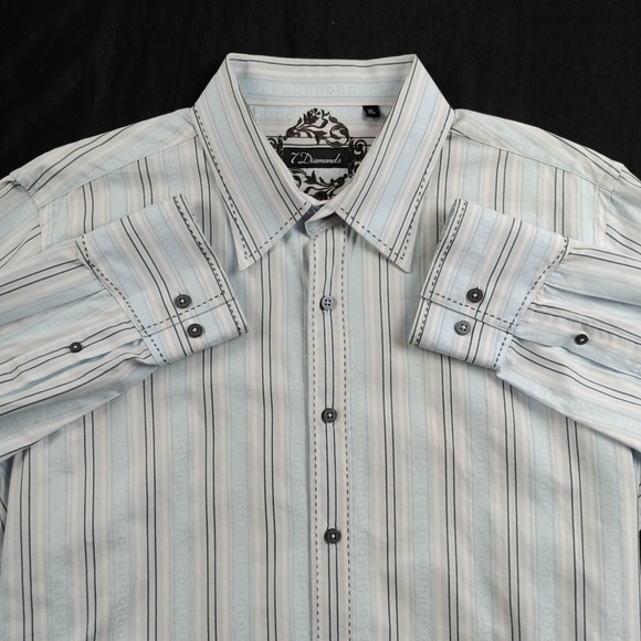 7 Diamonds Other - 7 Diamonds Mens XL Long Sleeve Button Down Blue White Striped Cotton Shirt